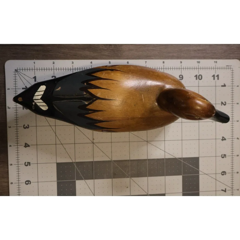 Vintage American Handmade Hand Painted Wooden Duck Decoy Glass Eye 12
